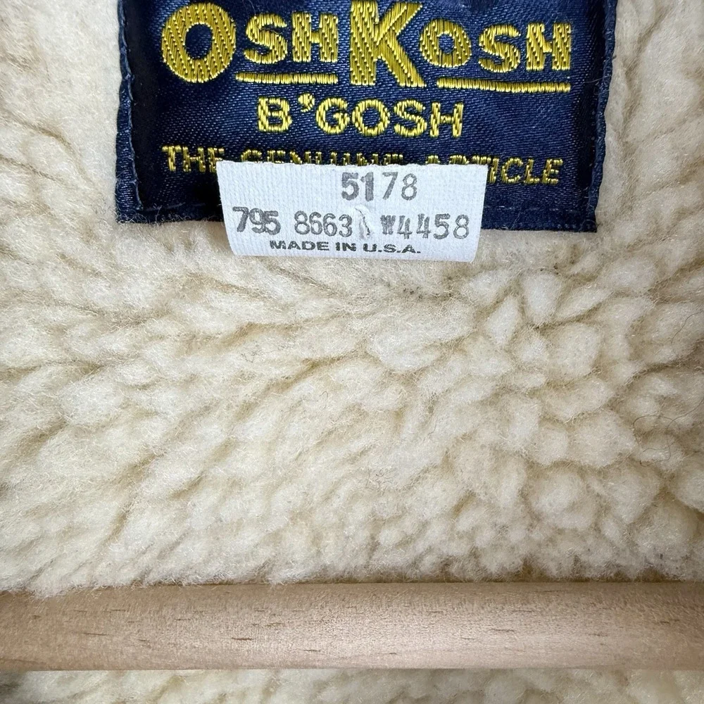 OshKosh Corduroy Hooded Jacket Size 7 Gray Blue USA Made Sherpa Lined Vintage 90